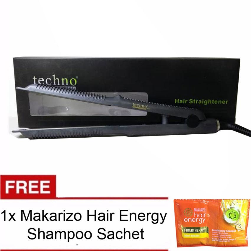Techno 2in1 Catok Rambut Lurus Ikal Keriting Hair Straightener & Curly Catokan FREE 1 sachet Makarizo Hair Energy Shampoo - Hitam