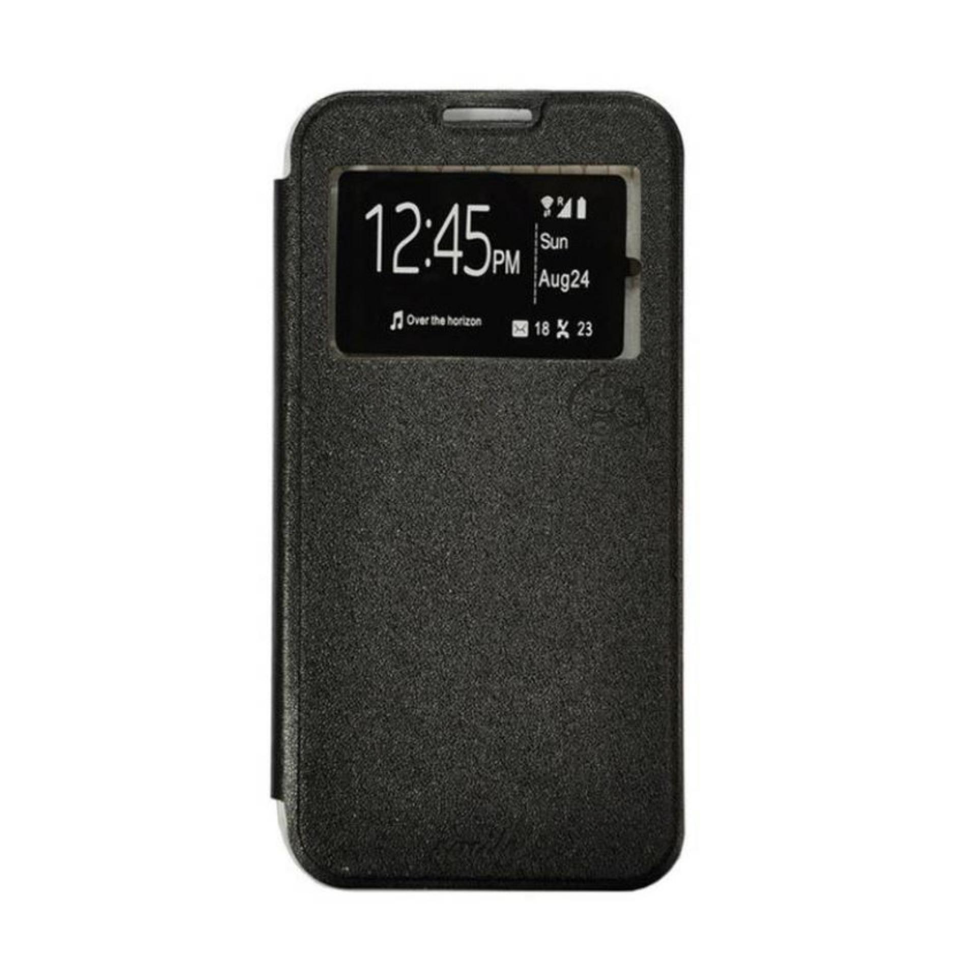 Aldora Case For Samsung Galaxy J1 Mini Prime / V2 J106 Flip Cover Case Dengan Pelindung Layar Smile Series - Hitam Free Tempered Glass