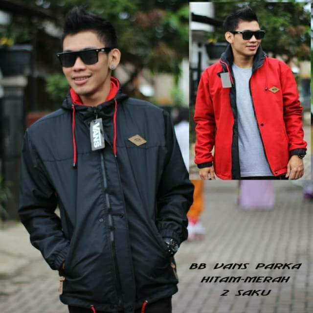 Jaket Bolak Balik Pria Keren Hoodie Parasut Hitam - Merah - Maroon - Navy