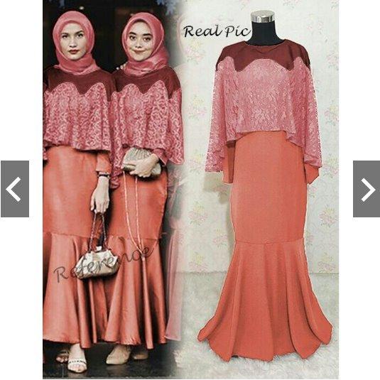 MoslemWear Gamis Pesta Premium Brukat Glitter Cantik + Outer Scallop (Foto Asli / Real Pic) - model rok Mermaid - Fashion Busana kondangan Muslimah Jumbo XL - Kebaya Modern Wisuda - Gaun Pesta Party Maxy Dress Hijab Jilbab Batik ihlatifa