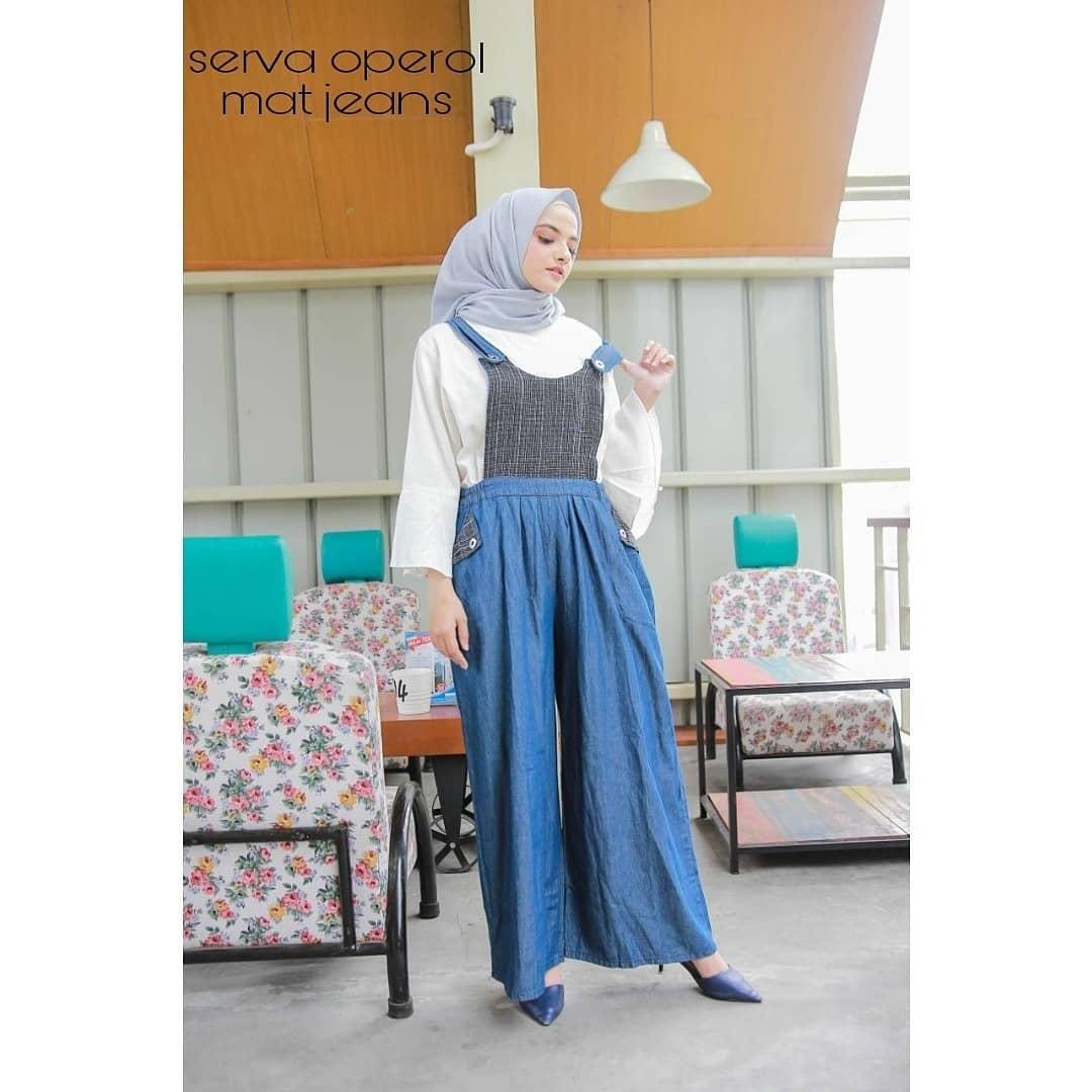 Baju Original Laras Overall Jeans Gamis Panjang Wanita Muslim Pakaian Cewek Gaun Hijab LongDress Fashion Terbaru 2018