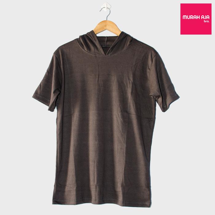 Baju Kaos Polos Hoodie Lengan Pendek - Dark Brown / fashion korea / baju murah