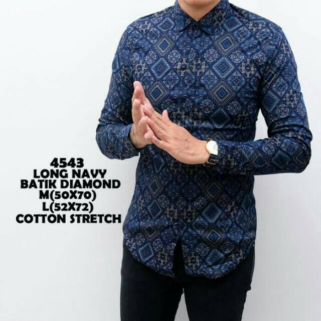Saesstore Kemeja Pria Batik Songket Slimfit Lengan Panjang Biru Dongker / Kemeja Batik Kantor Kerja