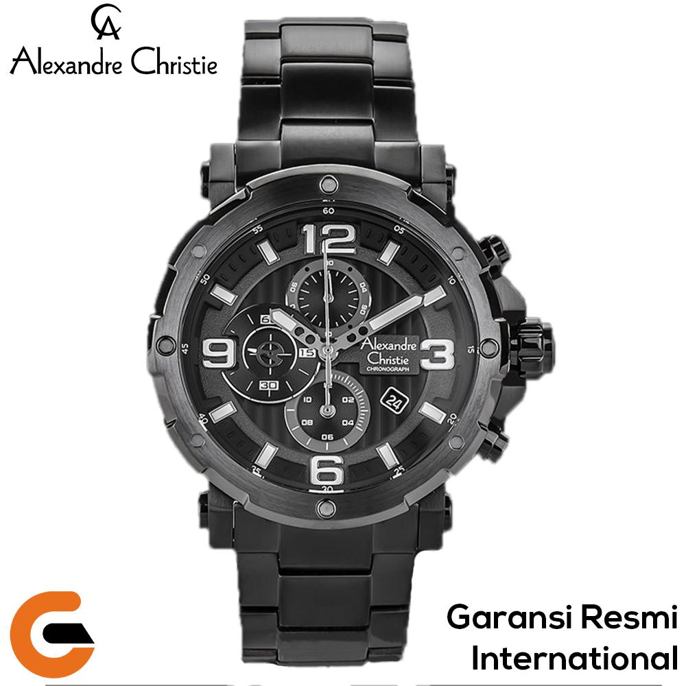Alexandre Christie Jam Tangan Pria Alexandre Christie Chronograph Tali Rantai Logam Stainlees AC 6474 Rose Gold Emas Hitam Black Silver / Jam Tangan Alexander Christie Pria