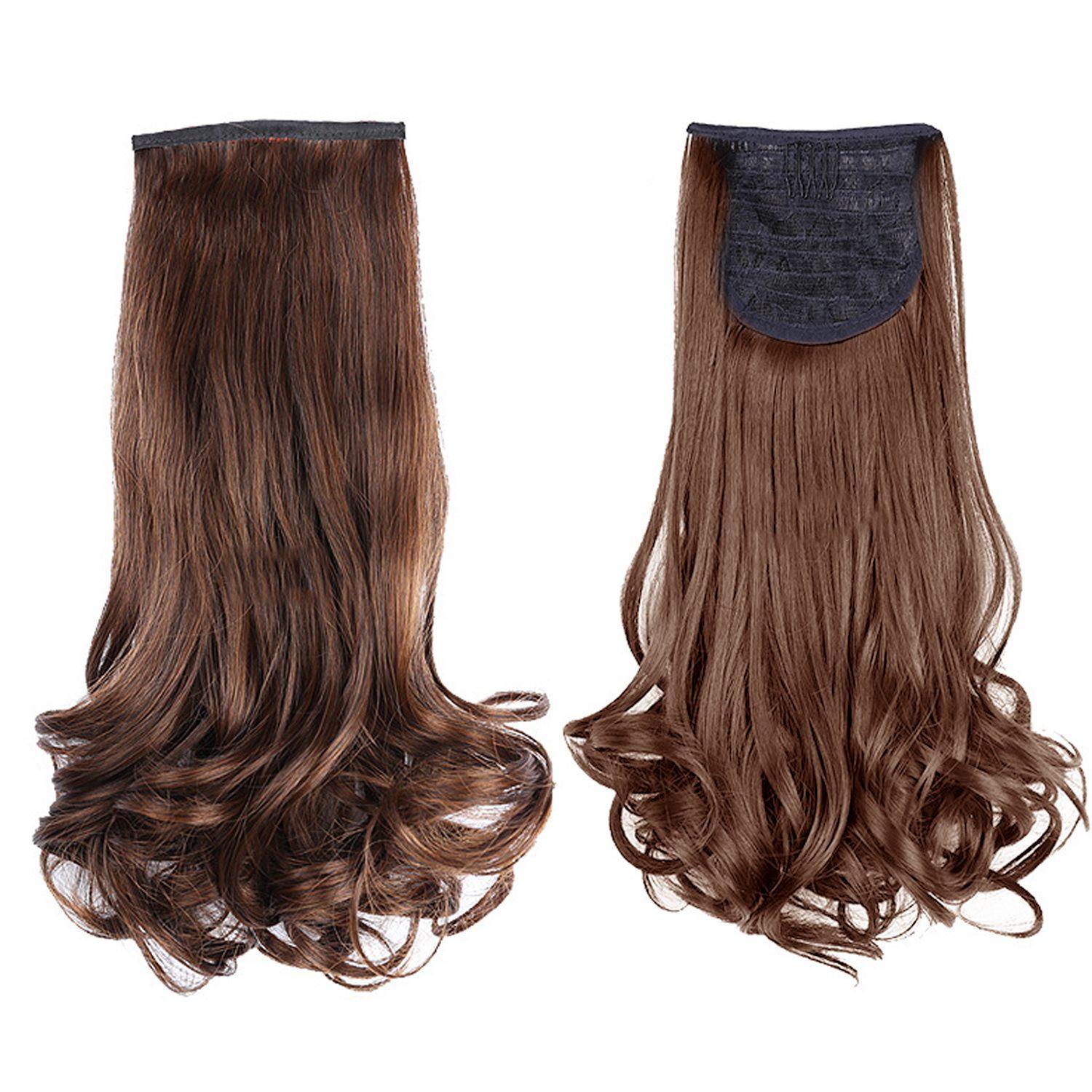 Ladies Clip in Curly Wave Hair Extensions Wigs Ponytail Hairpieces 48cm (Brown) - intl