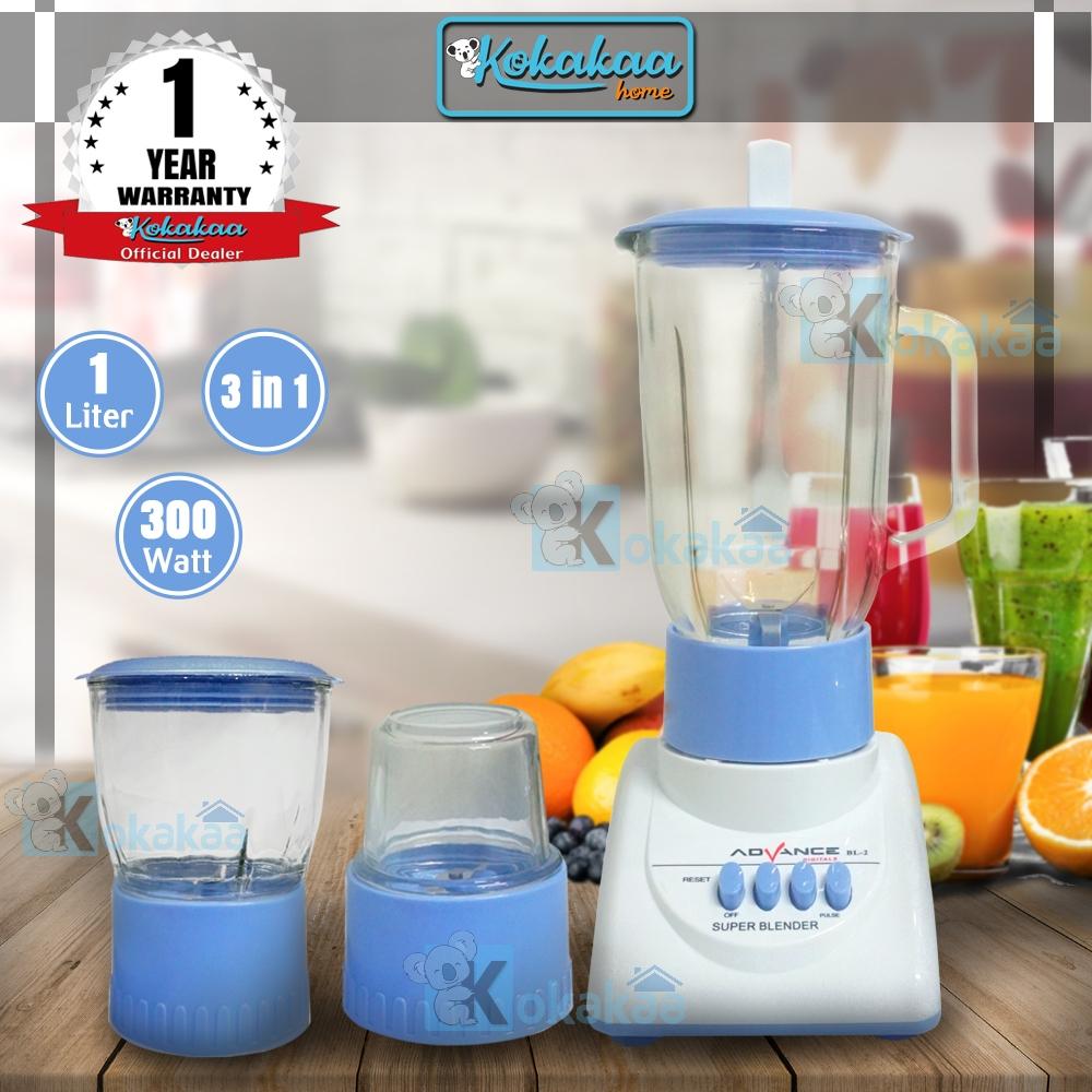 Advance Blender BL-5 3in1 Bahan Kaca Low Watt with Grinder dan Mini Chopper - Biru Putih