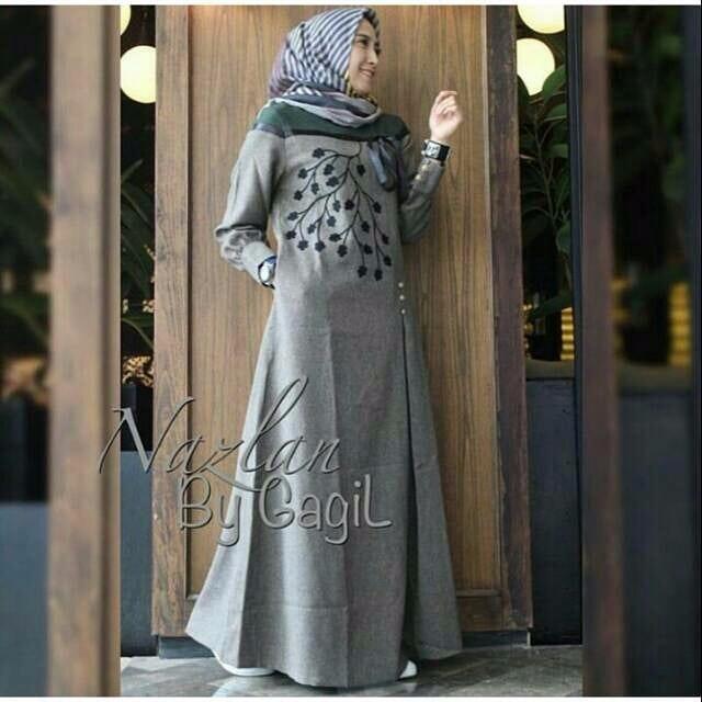 Gamis Nazlan Dress Balotelly Aplikasi Bordir Baju Wanita Panjang Muslim Casual Wanita Pakaian Hijab Modern Baju Gaun Pesta Modis Trendy Terbaru 2018