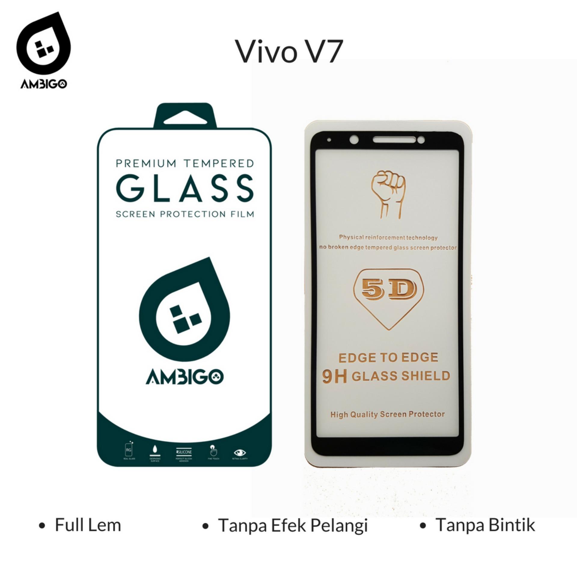 Accessories Hp Ambigo Tempered Glass 5D Full Cover Warna / Anti Gores Kaca Full Lem Untuk Vivo V7 - Black