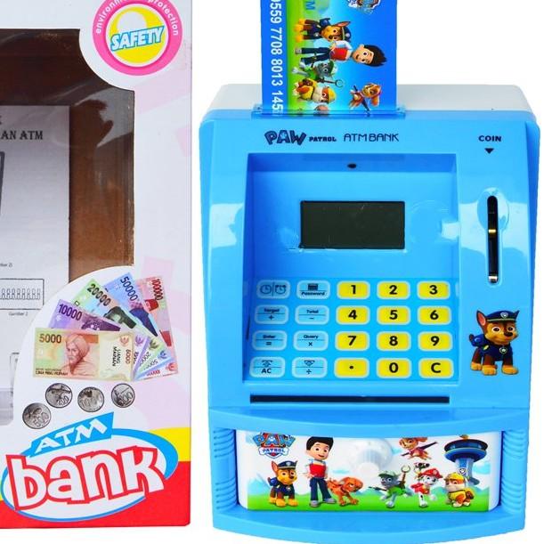 MAINAN ANAK CELENGAN ATM MINI MESIN HITUNG SALDO UANG KERTAS DAN KOIN Hello kitty / PAW PATROL Variasi ROBOCAR POLI