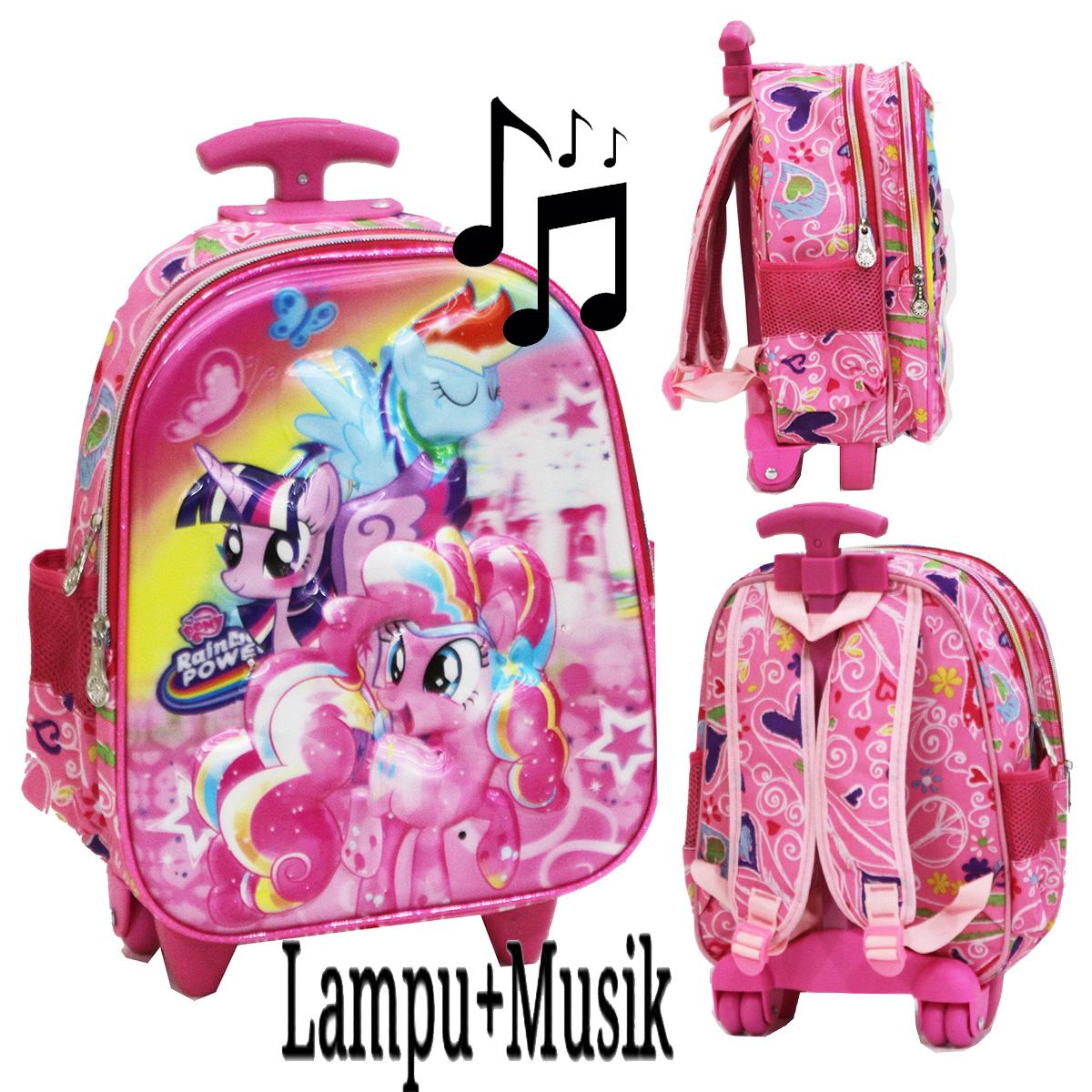 Onlan Tas LAMPU + MUSIC Little Pony - Sofia - Tsum Tsum - Hello Kitty Trolley Anak Sekolah TK Motif Anak Perempuan Cantik ( Pilihan Varian )