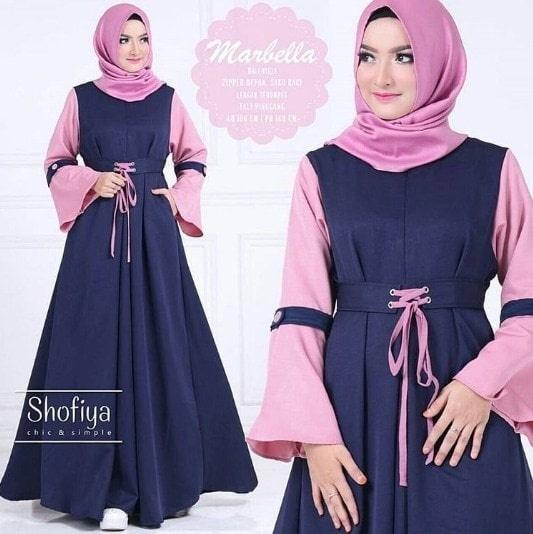 Gamis Syar'i Marbella Dress / Grosir Baju Muslim Wanita Baloteli Busui - Biru Muda