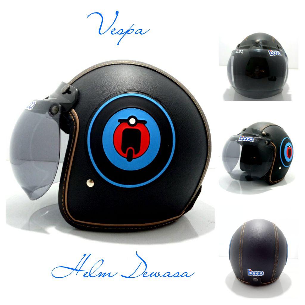 Helm Bogo Retro Kulit Klasik SNI Timbul Vespa Biru