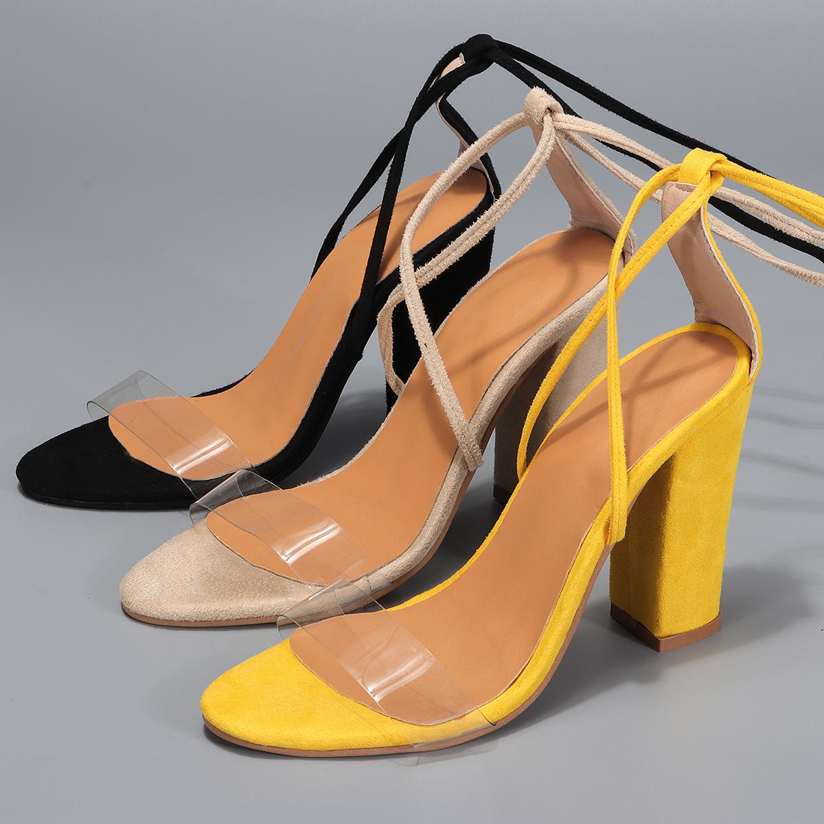 New Women Ladies Block High Heels Lace 