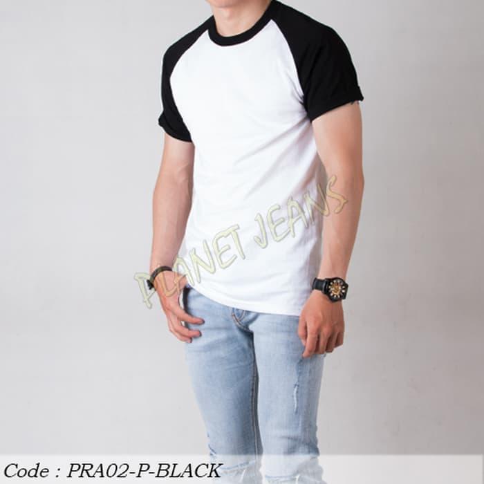 Baju Kaos Pria Raglan Polos Lengan Pendek , Polosan Warna Hitam Putih