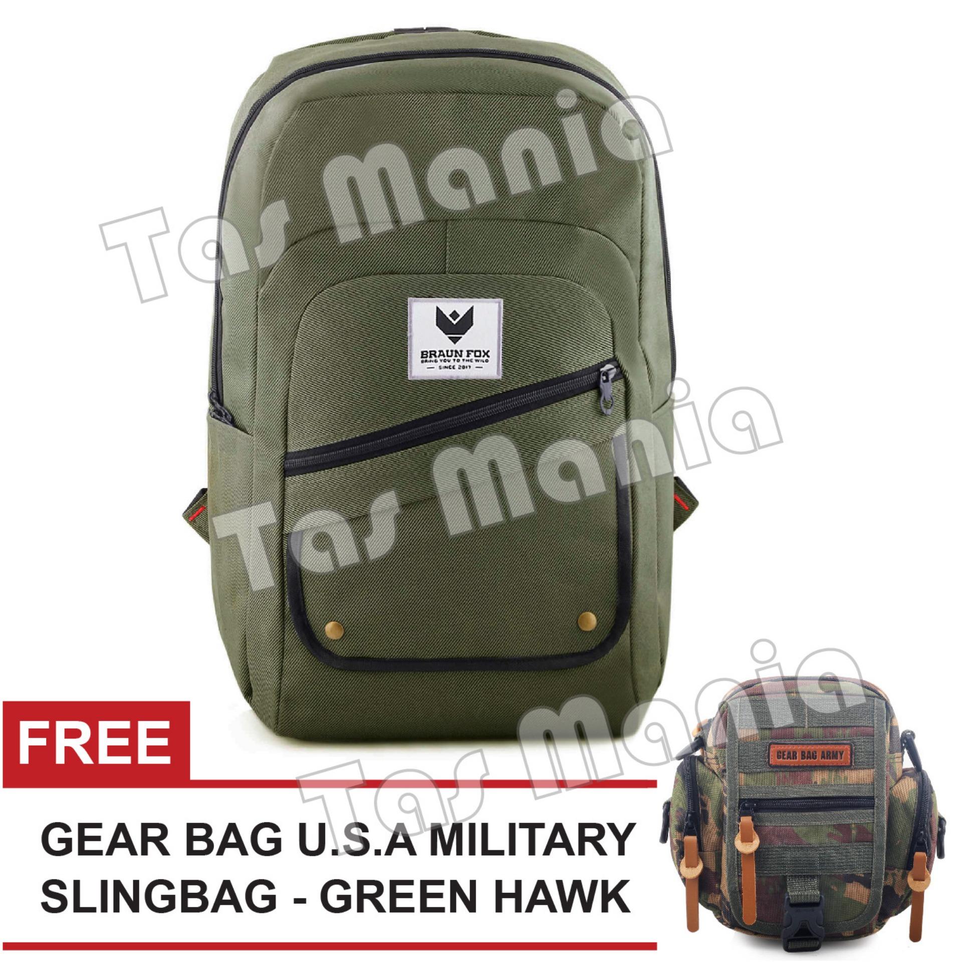 Tas Ransel Pria Braun Fox Jester X Casual Dailypack Laptop Backpack - Green + FREE Tas Selempang Gear Bag U.S.A Military - Green Hawk Promo Diskon Murah Tas Kerja Kantor Kuliah Anti Air Termurah Terlaris Best Seller