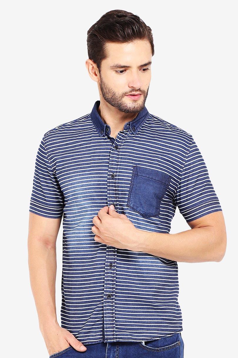 Emba Jeans Pakaian Atasan Kemeja Pria CLEAR LINE NAVY