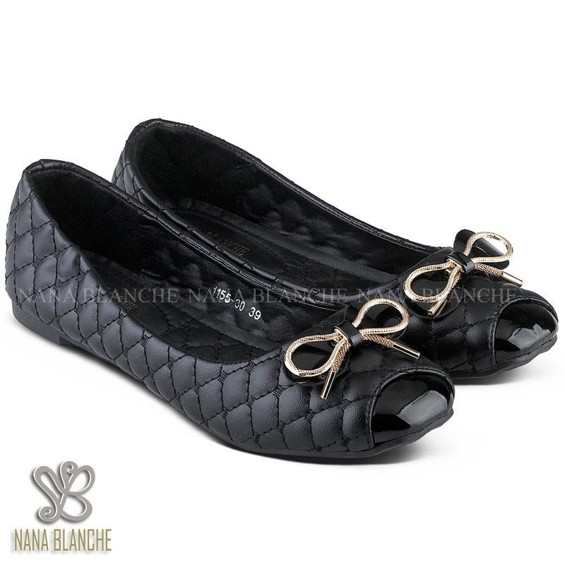 Nana Blanche Sabina Sepatu Flat Premium, Sepatu Kerja Wanita - 1155-80 Hitam