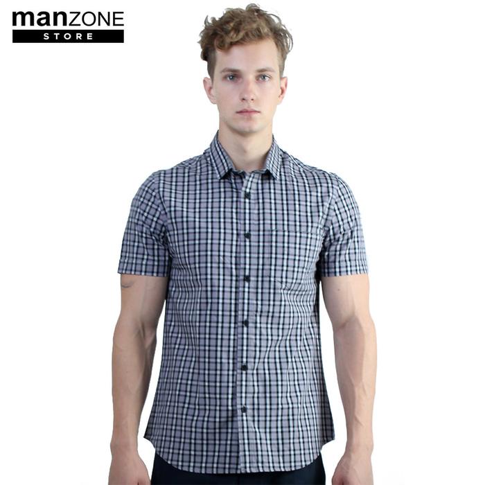 HOT SPESIAL!!! Manzone Shirt Slim fit Bolton Grey (MZNORC17-09FLMASS029GR) - Abu-abu Muda, S - JNLXU7