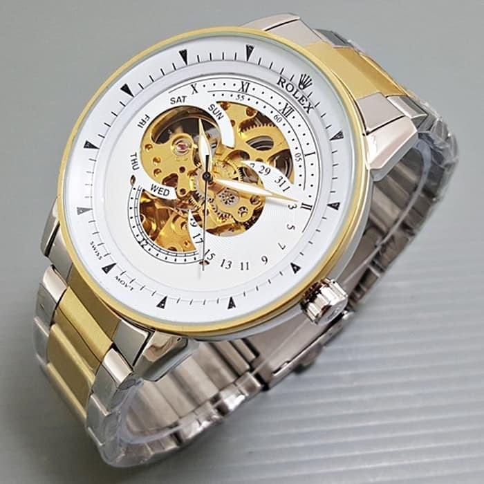 Jam tangan pria / Jam tangan pria original / Jam tangan pria murah / Jam tangan pria terbaru / Jam tangan pria swiss army / Jam tangan pria terbaik / Jam Tangan Pria / Cowok Rolex Skeleton Alfa Rantai Kombi plat White DISKON MURAH!!!