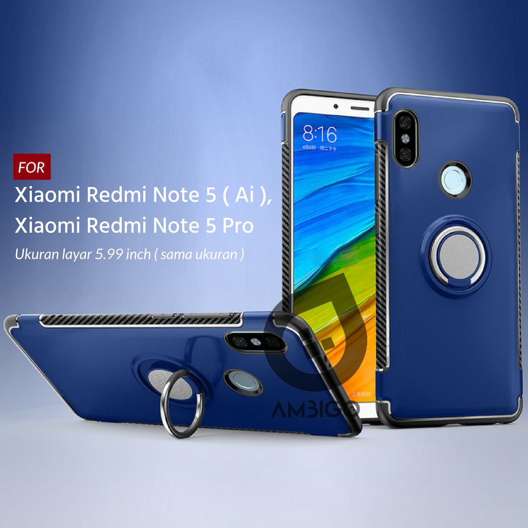Ambigo Case Xiaomi Redmi Note 5, Redmi Note 5 Pro Ukuran layar 5.99 inch ( sama ukuran ) Ring Carbon Kickstand Hybrid