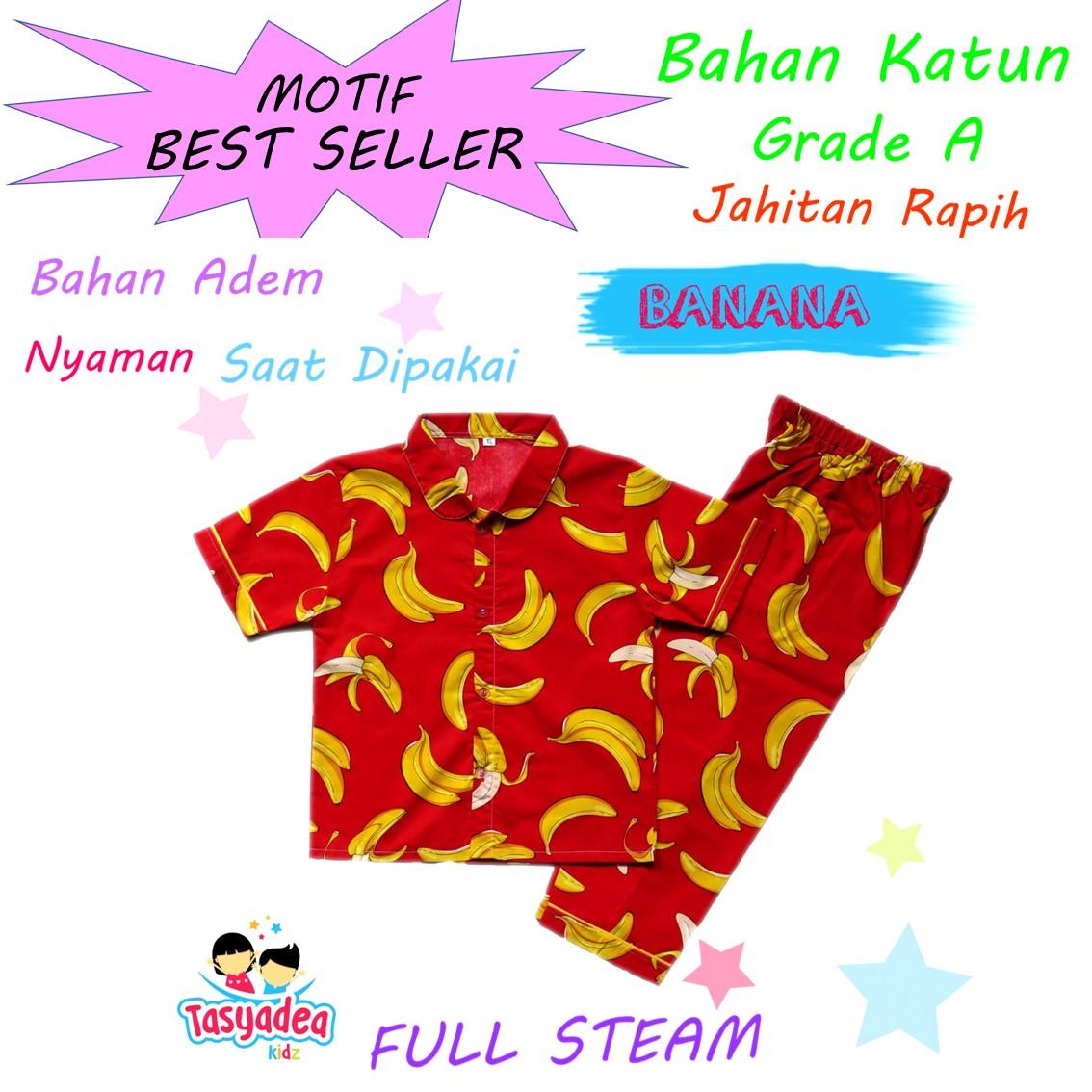 Baju Piyama Anak Motif Ngetrend / Piama / Pajamas Kids / Baju Tidur Anak Cewe Cowo Bajan Katun Motif BANANA Bahan Adem Nyaman Dipakai