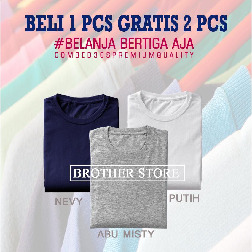 Kaos polos beli 1 gratis 2 pcs Putih Abu Misty Nevy Premium