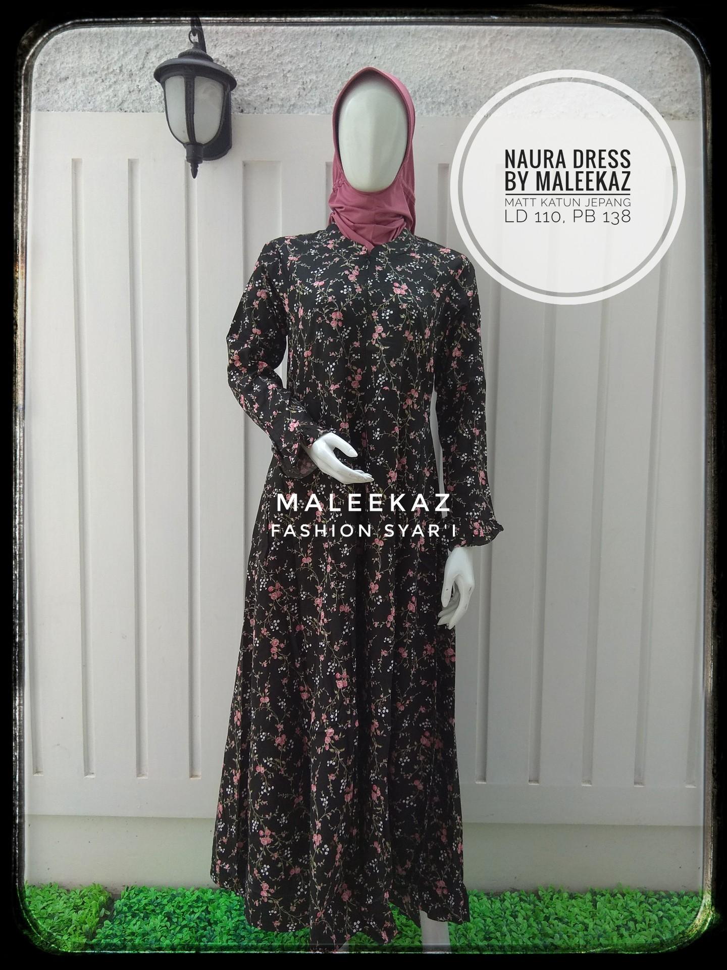 MaleekaZ Fashion Syar'i / Baju Gamis Muslim Syari / Dress Muslimah / Hijab Muslim / Gamis Syari / Baju Muslim / Fashion Muslim / Fashion Maxi / Setelan Muslim / Hijab Wanita - Naura Dress - Hitam
