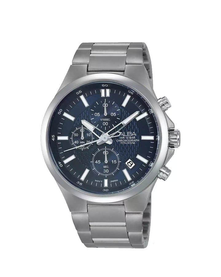 ALBA Chronograph Jam Tangan Pria Tali Rantai Stainless Steel Quartz Movement AT3B Series
