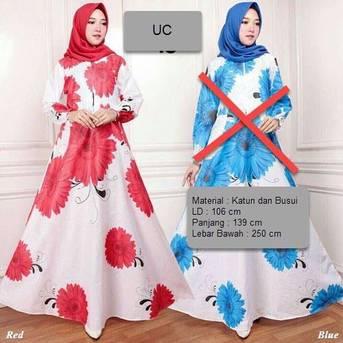 UC Baju Maxi Dress Lengan Panjang / Gamis Syari Busui Motif Bunga / Baju Fashion Muslim Wanita Syar'i / Gaun Pesta Muslimah / Long Dress / Hijab Muslimah / Gamis Modern / Atasan Muslimah Lebaran 2018 XXA (E18) - Merah biru Pink Kuning