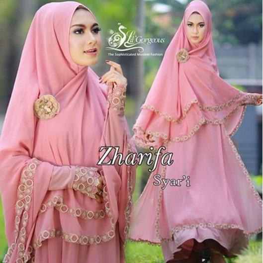baju gamis syari muslimah pink