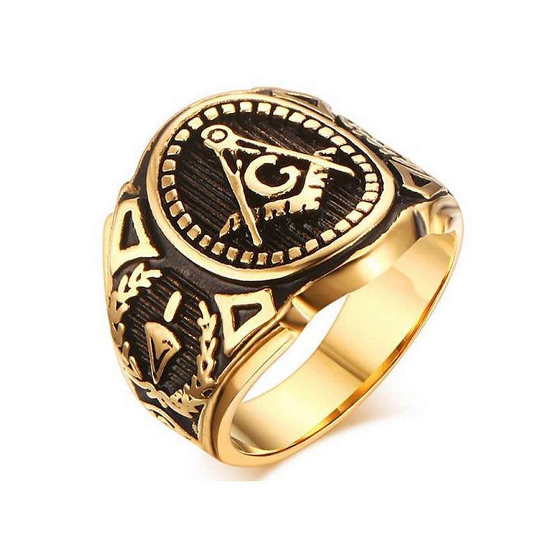 Antik Emas Berlapis Freemason Cincin untuk Pria Tinggi Dipol Besar Jari Tali Manusia Mewah Masonik Cincin Modis Perhiasan Punk Anda pria Emas Freemasonry Pria Hadiah, ukuran 7-13