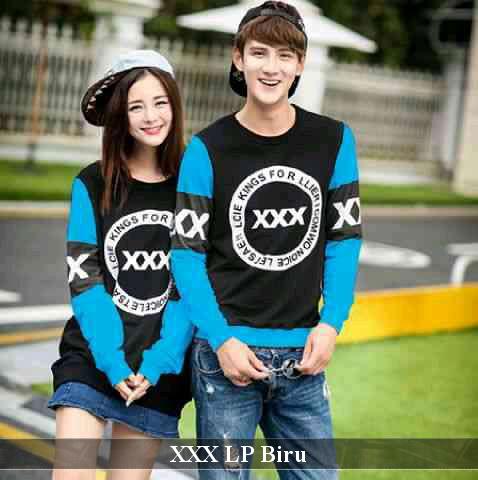 LenganPanjang Kaos Couple Lengan Panjang Keren Baju Pasangan Simple XXX Biru