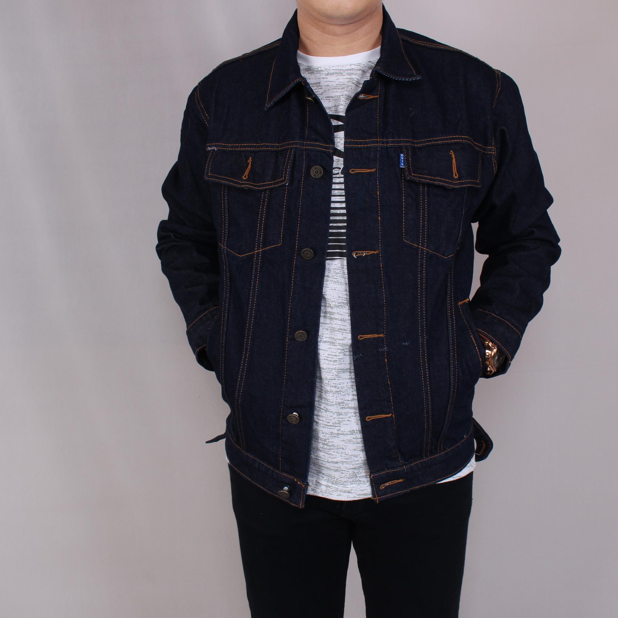 Zoeystore1 5729 Jaket Denim Jeans Pria Lengan Panjang Jaket Denim Casual Pria Higt Quality Dark Blue Washing Jaket Denim Mens