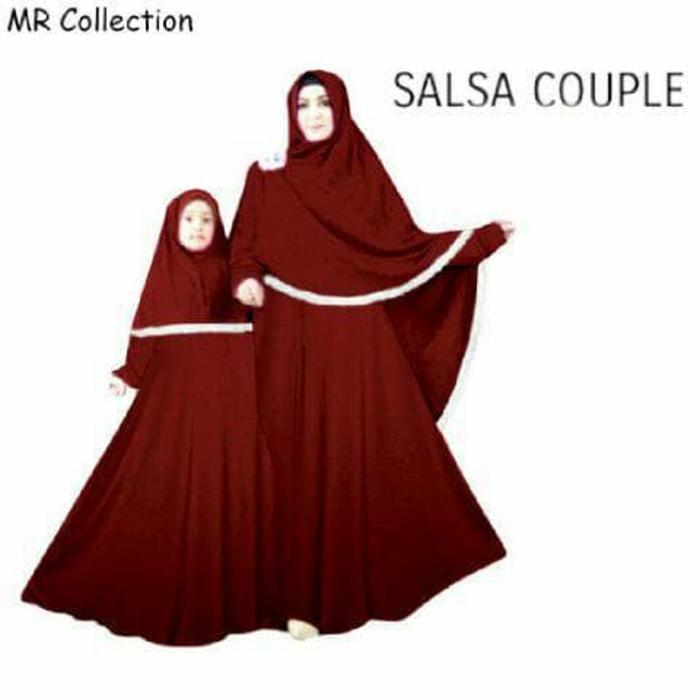 BAJU BUSANA MUSLIM GAMIS SALSA COUPLE MAROON IBU DAN ANAK PLUS HIJAB