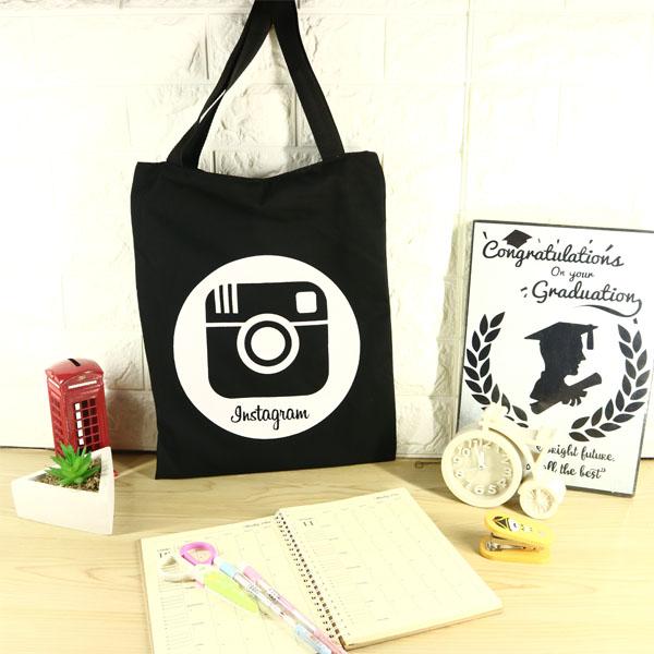 Tote Bag / Tas Bahu Wanita Bahan Kain Drill Import Motif Trendy Outfit - Hitam