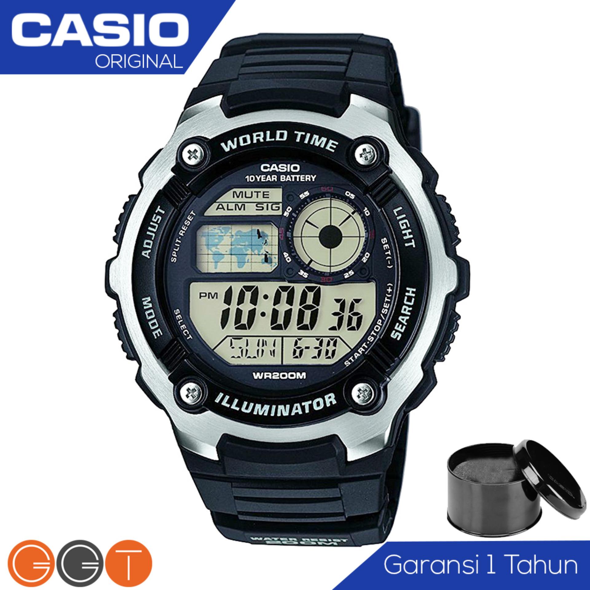 CASIO Illuminator AE-2100W-1AVDF - Jam Tangan Pria - Resin Strap - Digital Movement - Black