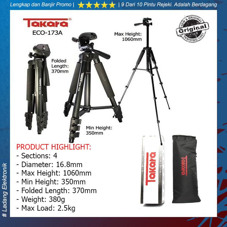 TAKARA ECO-173A Professional Tripod TAKARA 173A Black with Tripod Bag for Mirrorless Pocket Action Camera GoPro Brica Xiaomi Canon Nikon Sony FujiFilm Panasonic - Original