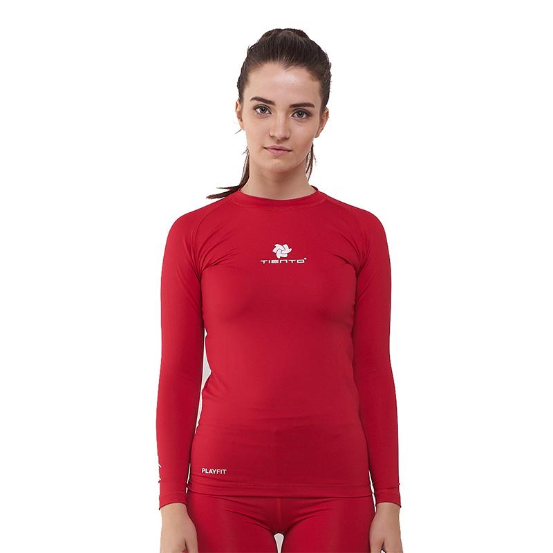 Tiento Baselayer Long Sleeve Red Baju Kaos Lengan Panjang Ketat Manset Rashguard Compression Base Layer Olahraga Lari Sepak Bola Futsal Voli Running Renang Diving Sepeda Golf Original