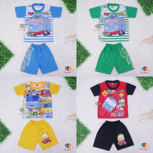 Promo Celana Pendek Setelan Anak Tayo Uk 5-6Th - Grosir 27 Ribu Min 3 Pc- Kaos Anak Celana Pendek