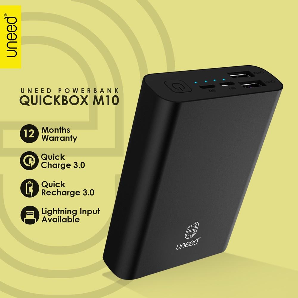 UNEED PowerBank 10000mah Quick Charge 3.0 QuickBox M10 Dual USB Port Real Capacity - Original - Black