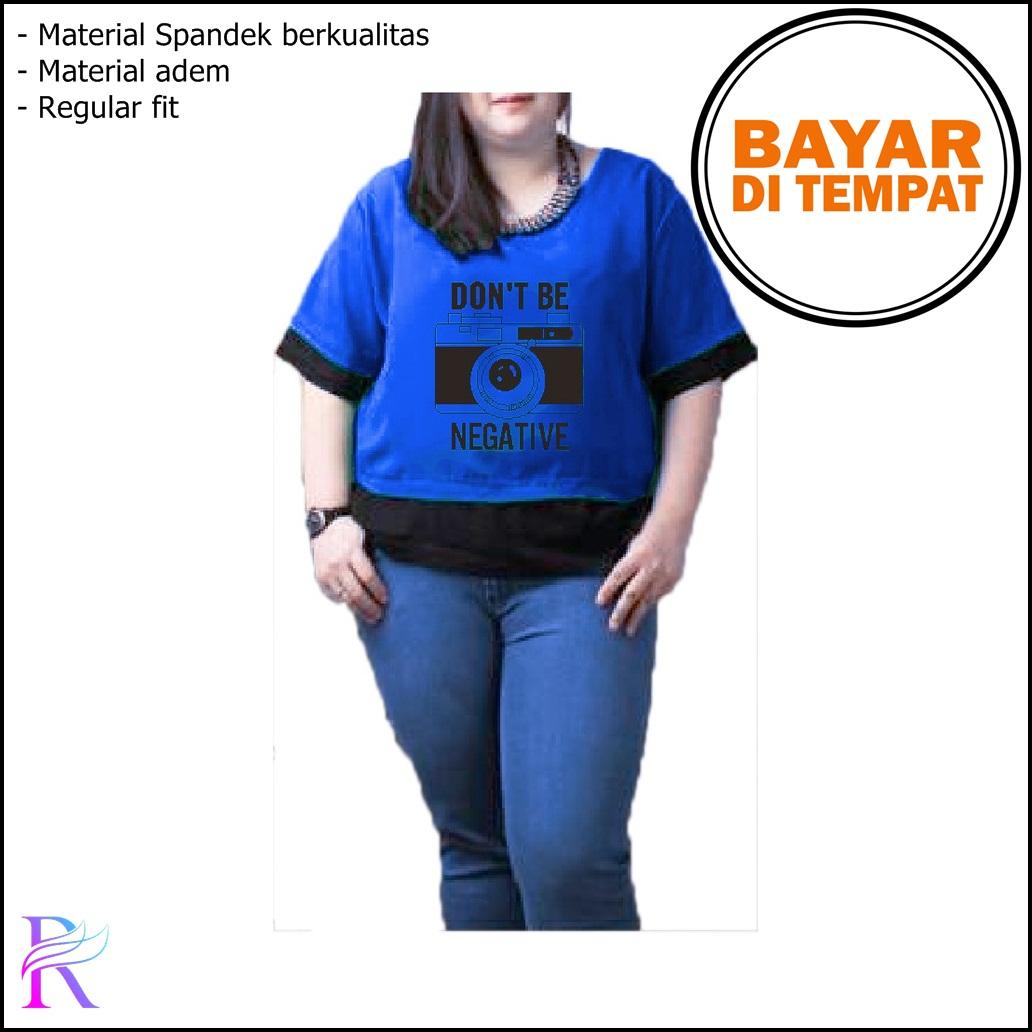 Rimas Fashion Baju Kemeja Blouse Kaos Polaroid Atasan Jumbo Big Size Lengan Pendek Wanita Kekinian Modern Cewek Simple Polos Masa Kini Hits
