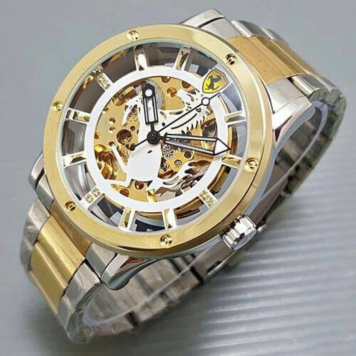 jam tangan pria / jam tangan pria original / jam tangan pria murah, jam tangan pria terbaru, jam tangan pria anti air / jam tangan pria 2018 / jam tangan pria terbaik / Jam Tangan Pria Ferrari Skeleton Emblem Rantai Kombinasi plat White DISKON MURAH!!!