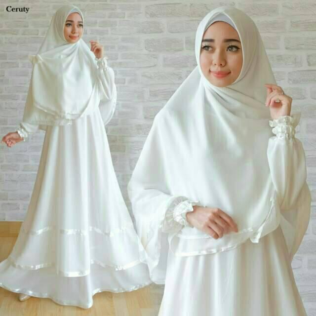 (TERBARU) Set gamis ceruti syari gamis ceruty gamis pesta dress gaun pesta baju gamis kondangan gamis putih ()