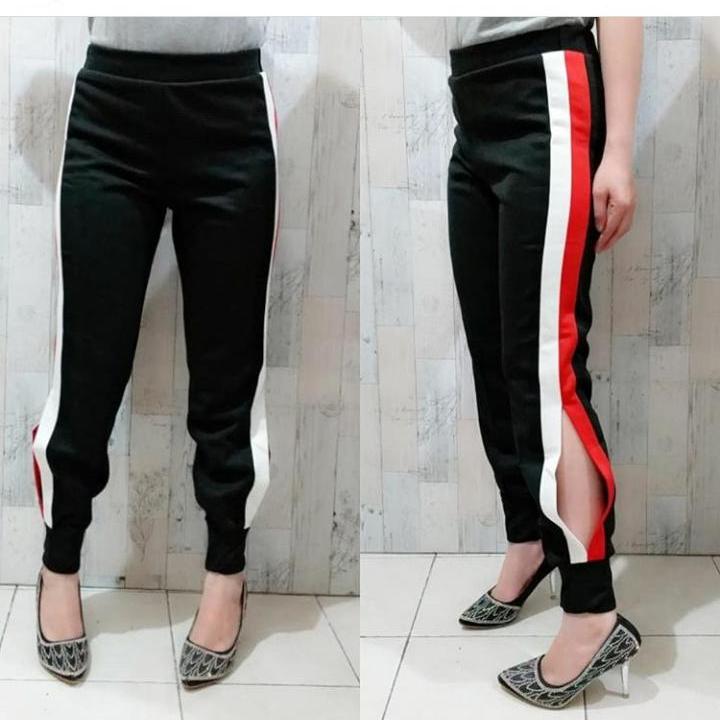 JHF - scuba pants joger belah list merah putih