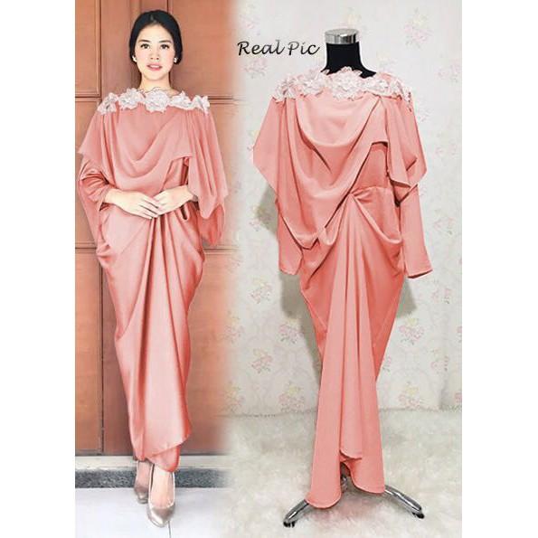 Baju Gamis Pesta Lebaran Kaftan Nagita Slavina PRINSA KAFTAN CREPE ( BANYAK WARNA ) (Biru Muda)