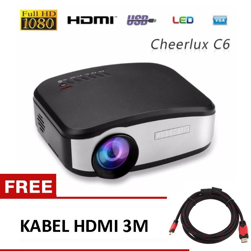 CHEERLUX C6 Mini LCD Portable LED Projector Proyektor 1080p HD 800x480 1200 Lumens Support HDMI USB VGA AV FREE KABEL HDMI 3M