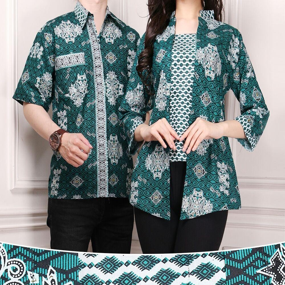 Cj collection Couple batik Atasan blouse kemeja abaya kebaya wanita dan atasan kemeja pria shirt Rinantika M - XL