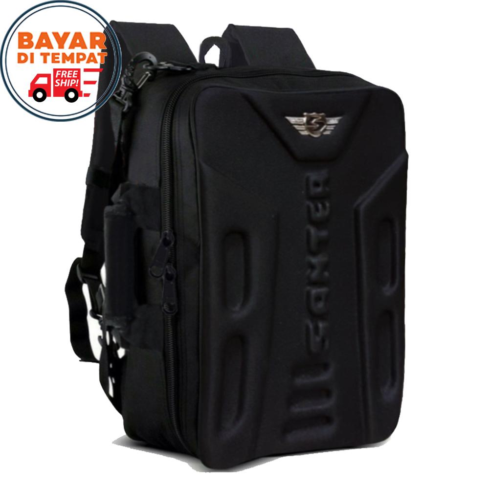 Free Shipping - Santer Tas Ransel 3in1 Multifungsi Tas Pria Tas Ransel Pria (Bisa Tas Selempang Tas Ransel Dan Tas Tenteng) Tas Laptop Tas Punggung Tas Gemblok Material Nylon Dengan Bahan Emboss Depan Original - Black