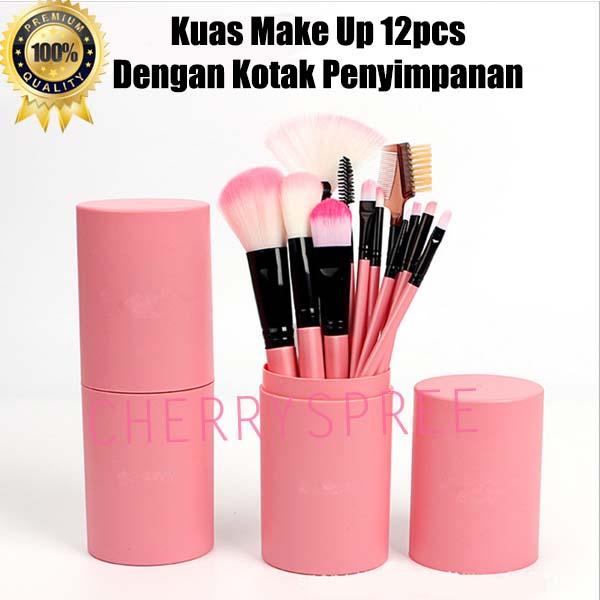 Montana Kuas Make Up 12pcs Pink Tube Penyimpanan Untuk Kosmetik Blush On Eyeshadow Dandan Wajah Lengkap Cosmetic Brush Professional Bulu Halus Lembut di Wajah - Pink
