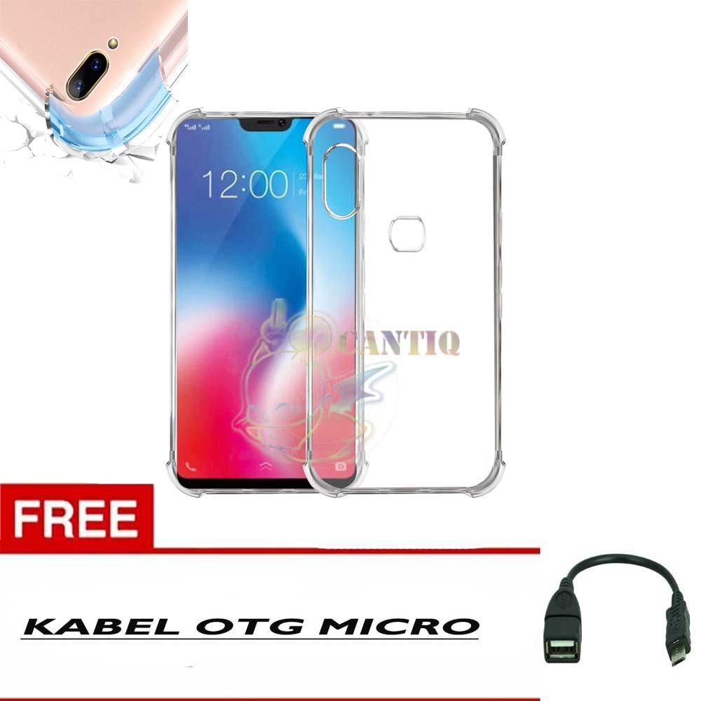 QCF Soft Case Anti Shock Anti Crack Vivo V9 2018 / Silikon Casing Vivo V9 / jelly Case Vivo V9 / Silicone Anti Crack Vivo V9 / Silikon Vivo V 9 2018 / Case Hp + FREE Cable Data OTG Micro - Bening